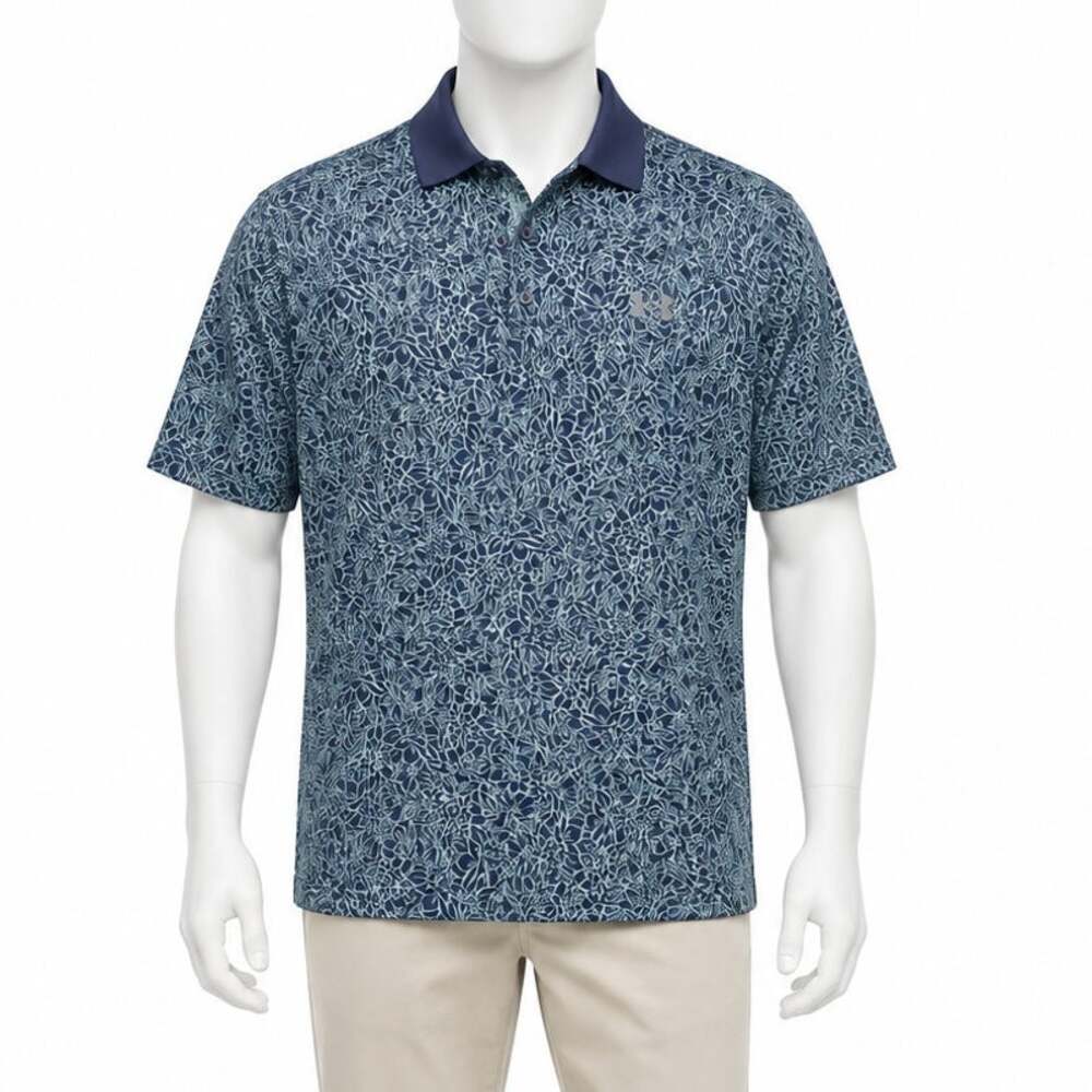 Under Armour Golf Polo Shirt Mens XL Navy Blue Floral Performance Stretch Loose